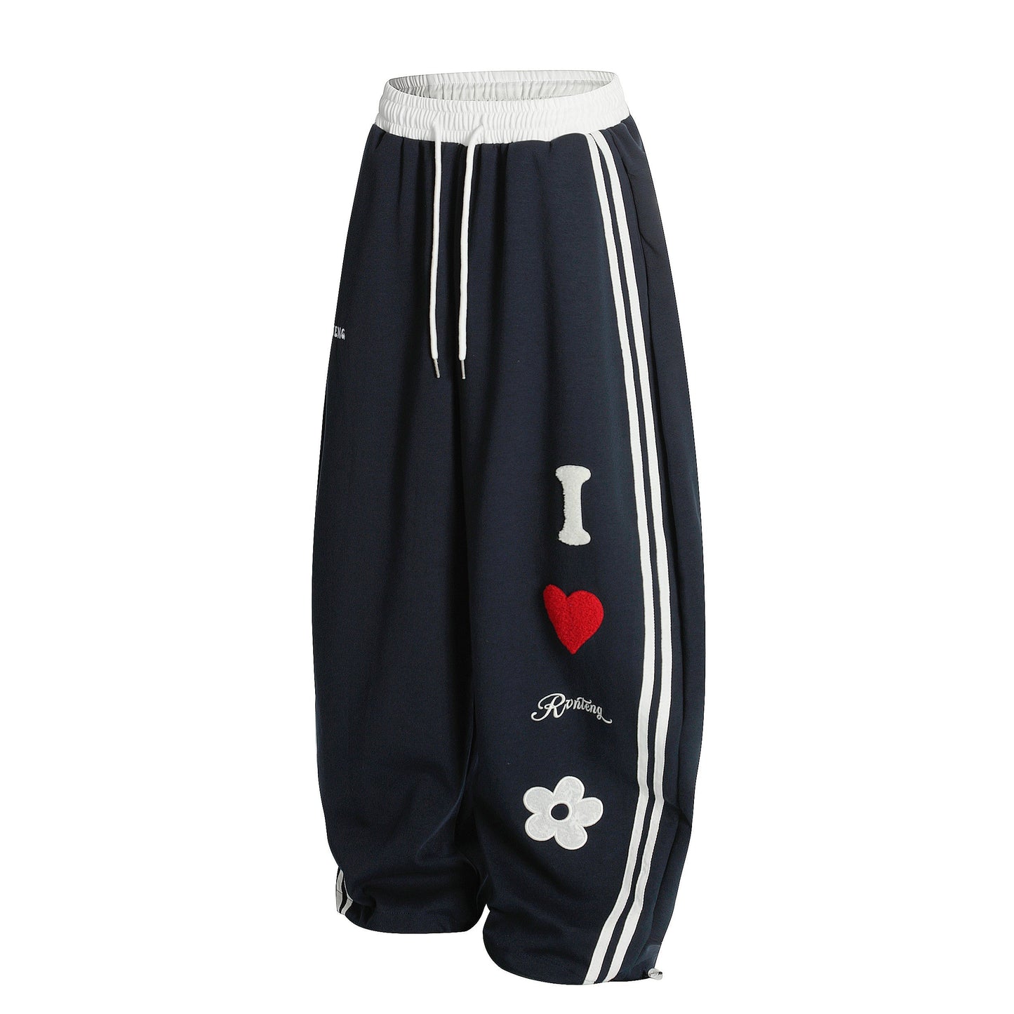 Love Track | Heart Patch Wide-Leg Track Pants - Luxuryurbanwear