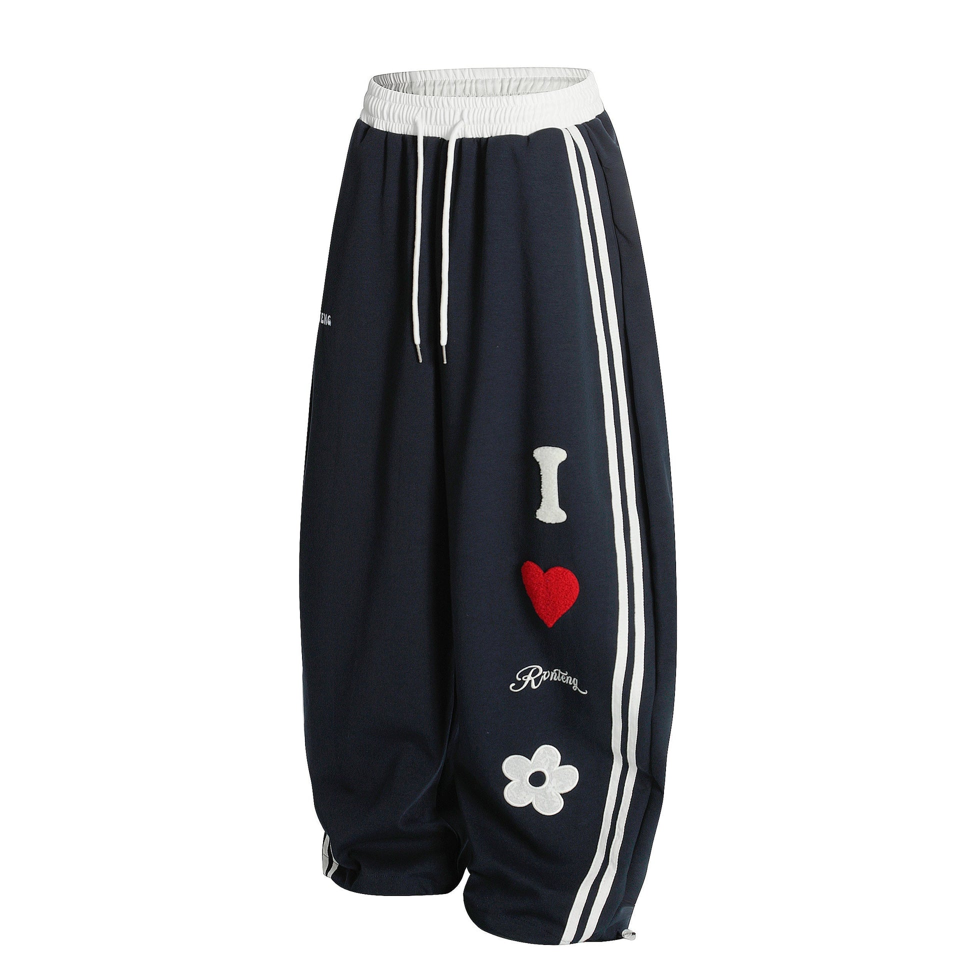 Love Track | Heart Patch Wide-Leg Track Pants - Luxuryurbanwear