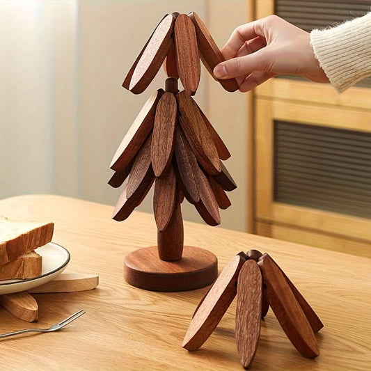 Solid Wood Heat-Resistant Table Mats – Tree-Shaped Coasters Set DailySale