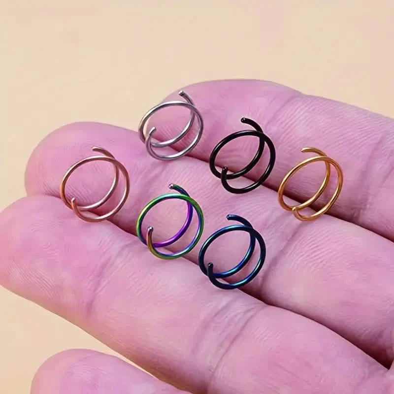 Stainless Steel Double Helix Nose Ring – 14K Gold Plated Hot Style Piercing Jewelry for Women DailySale