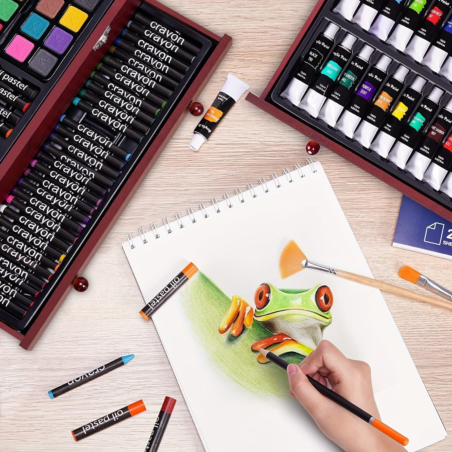 175-Piece Deluxe Art Set – Crayons, Colored Pencils & Acrylic Paints in Wooden Case DailySale