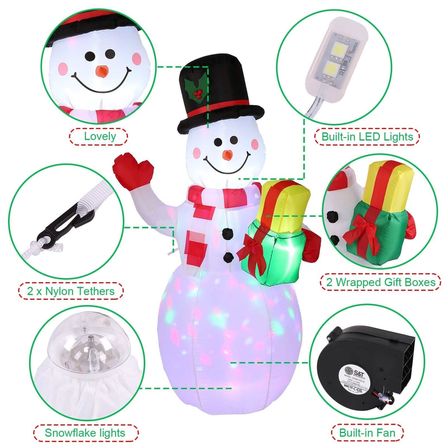 5FT Snowman Inflatable Outdoor Decoration Rotating LED Lights DailySale