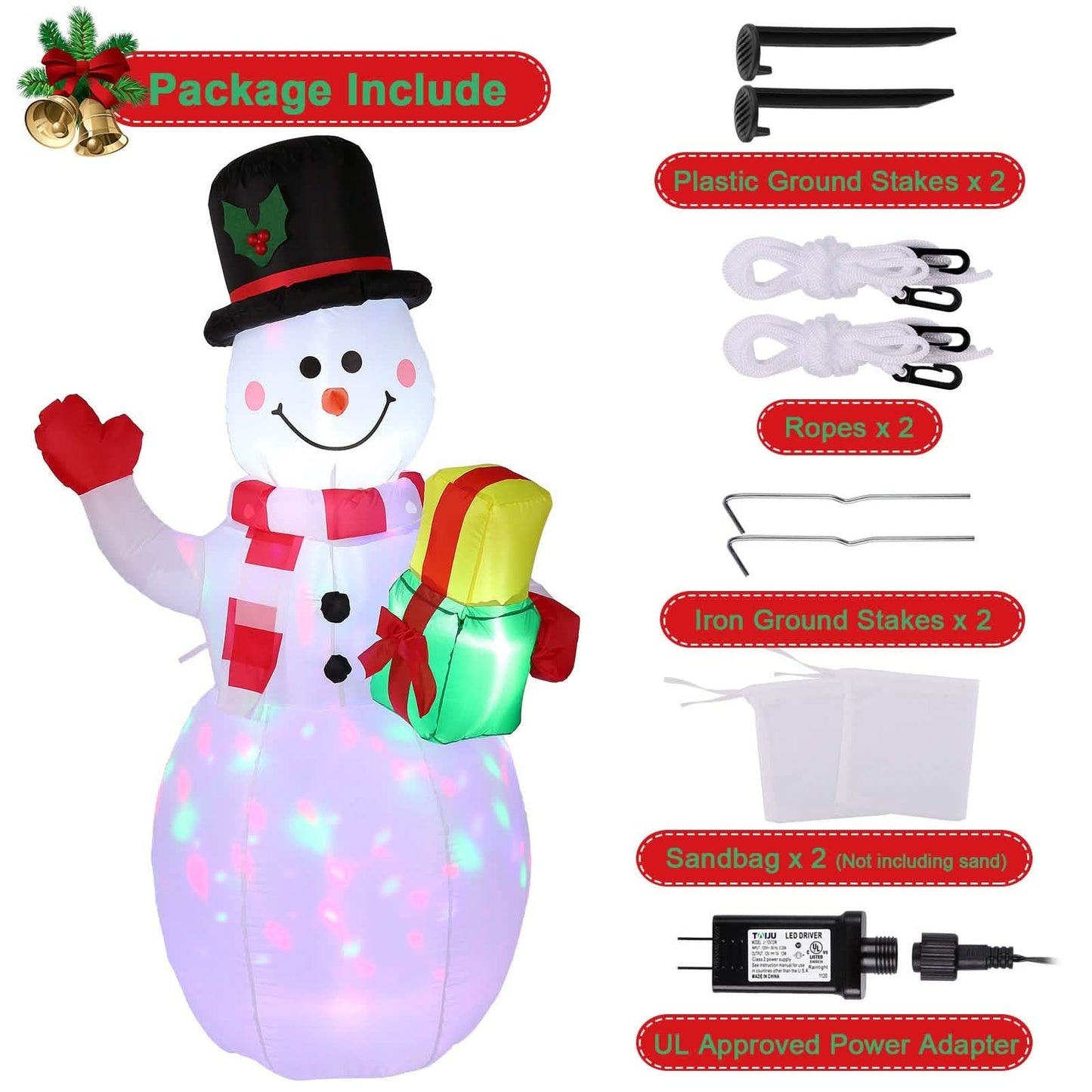 5FT Snowman Inflatable Outdoor Decoration Rotating LED Lights DailySale