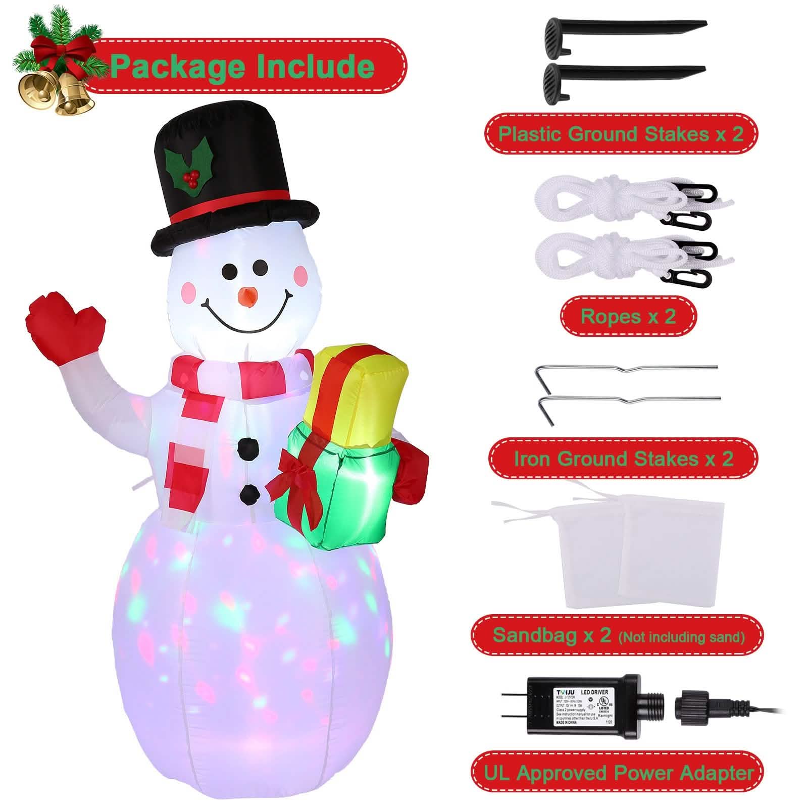 5FT Snowman Inflatable Outdoor Decoration Rotating LED Lights DailySale