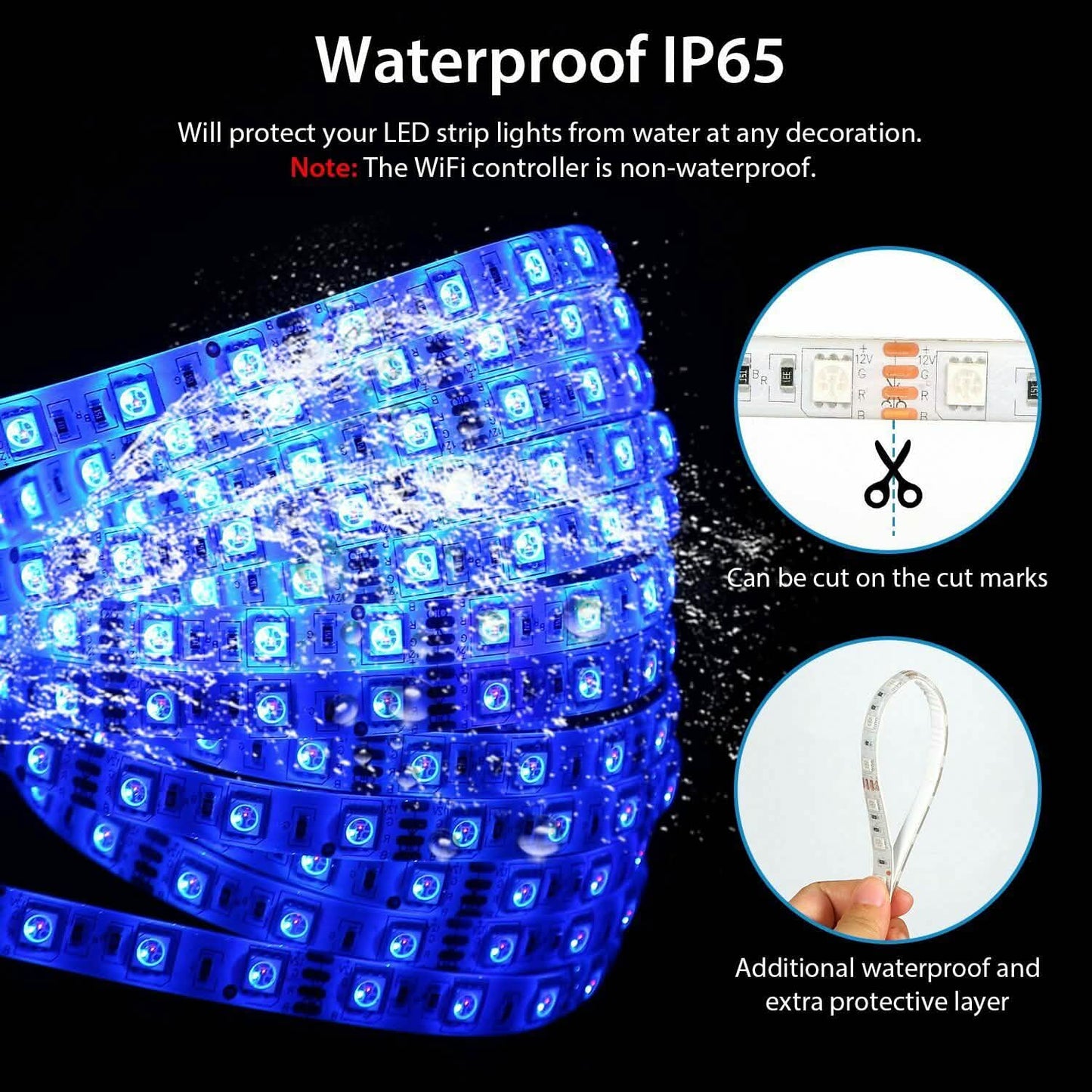 5M LED Strip Light 5050 SMD RGB Waterproof Smart WIFI IR APP Controller DailySale