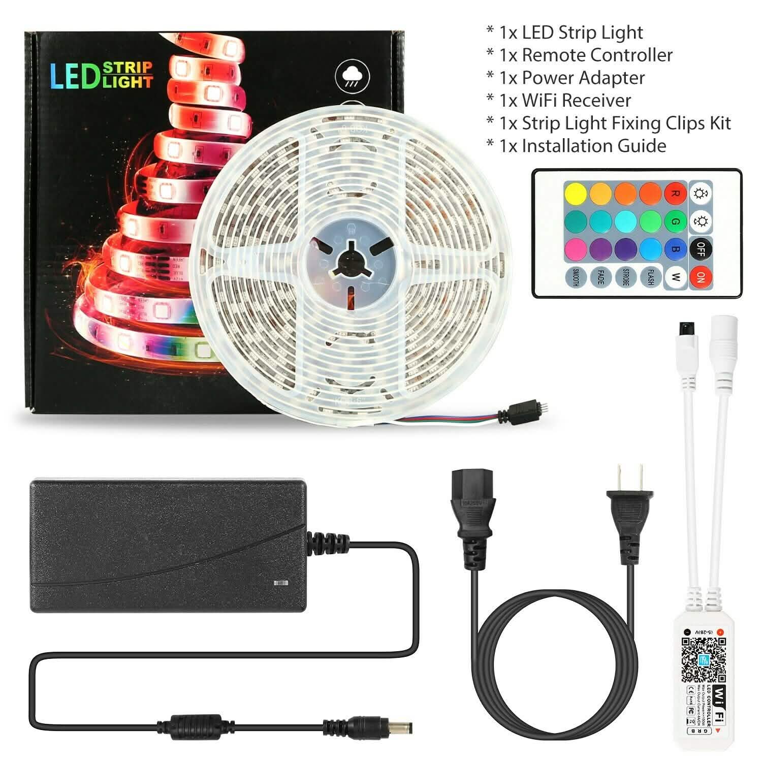 5M LED Strip Light 5050 SMD RGB Waterproof Smart WIFI IR APP Controller DailySale