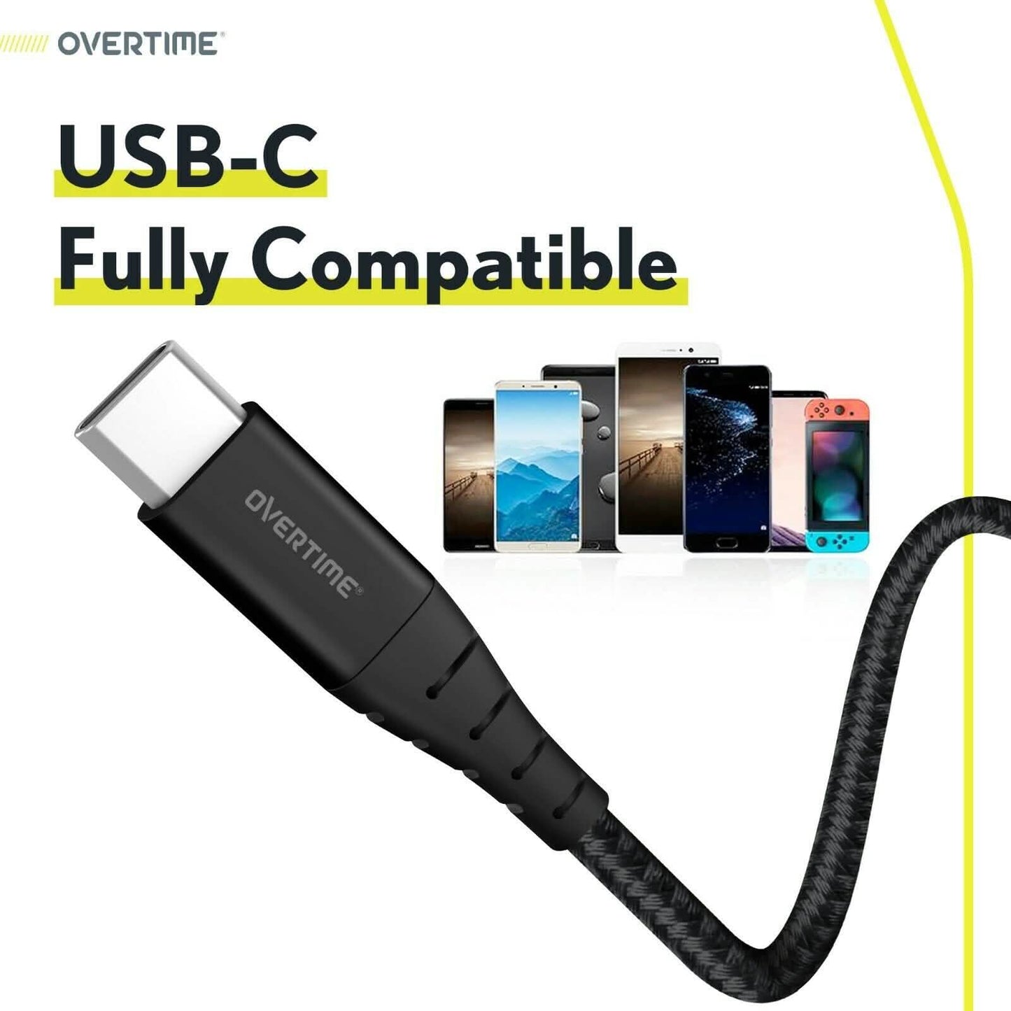 6 Ft. Overtime USB Type C Premium Braided Cable Fast Rapid Charging USB Cable Black DailySale