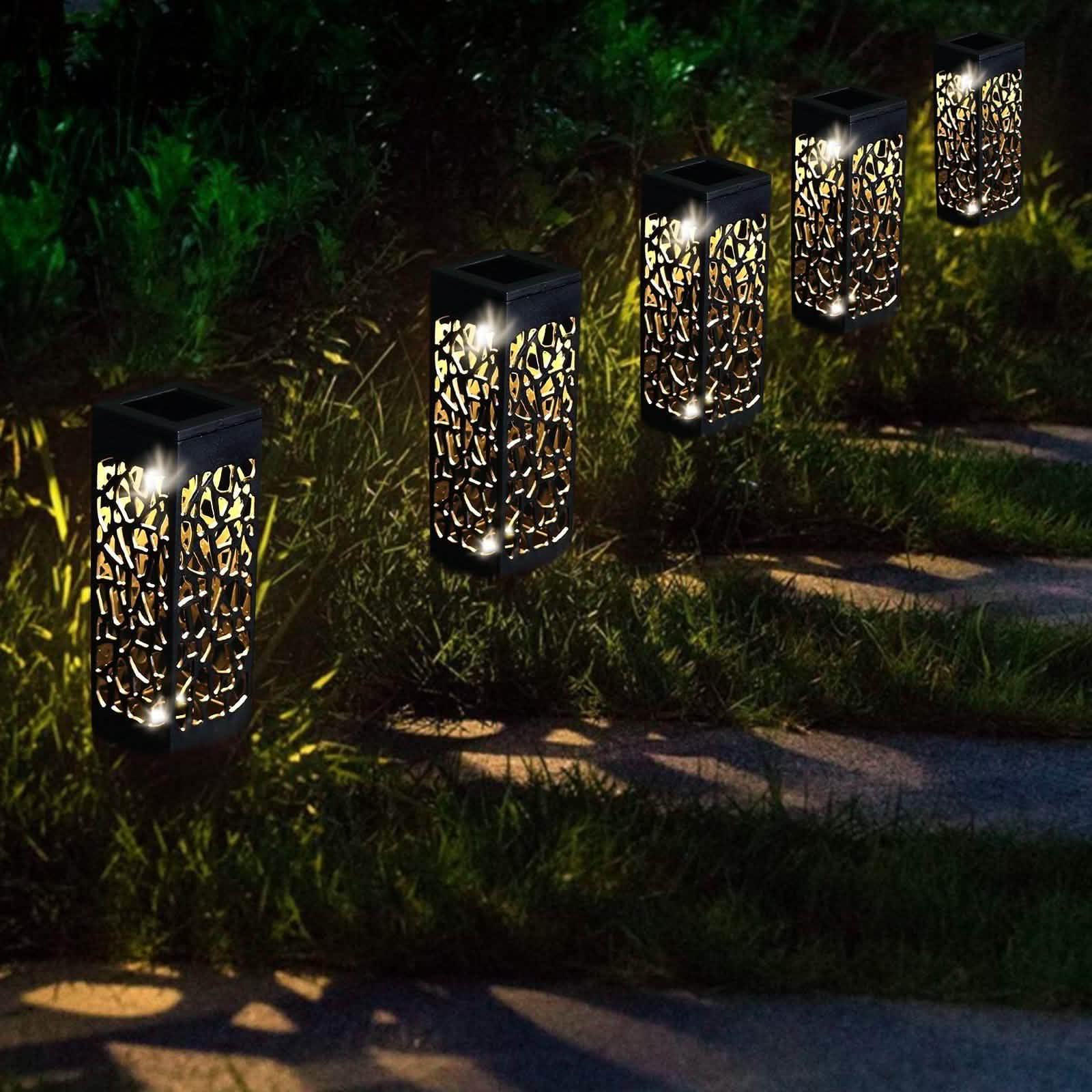 6-Pack: Outdoor Solar Light Powered Garden Pathway Lights Waterproof Hollow with Ground Spike DailySale