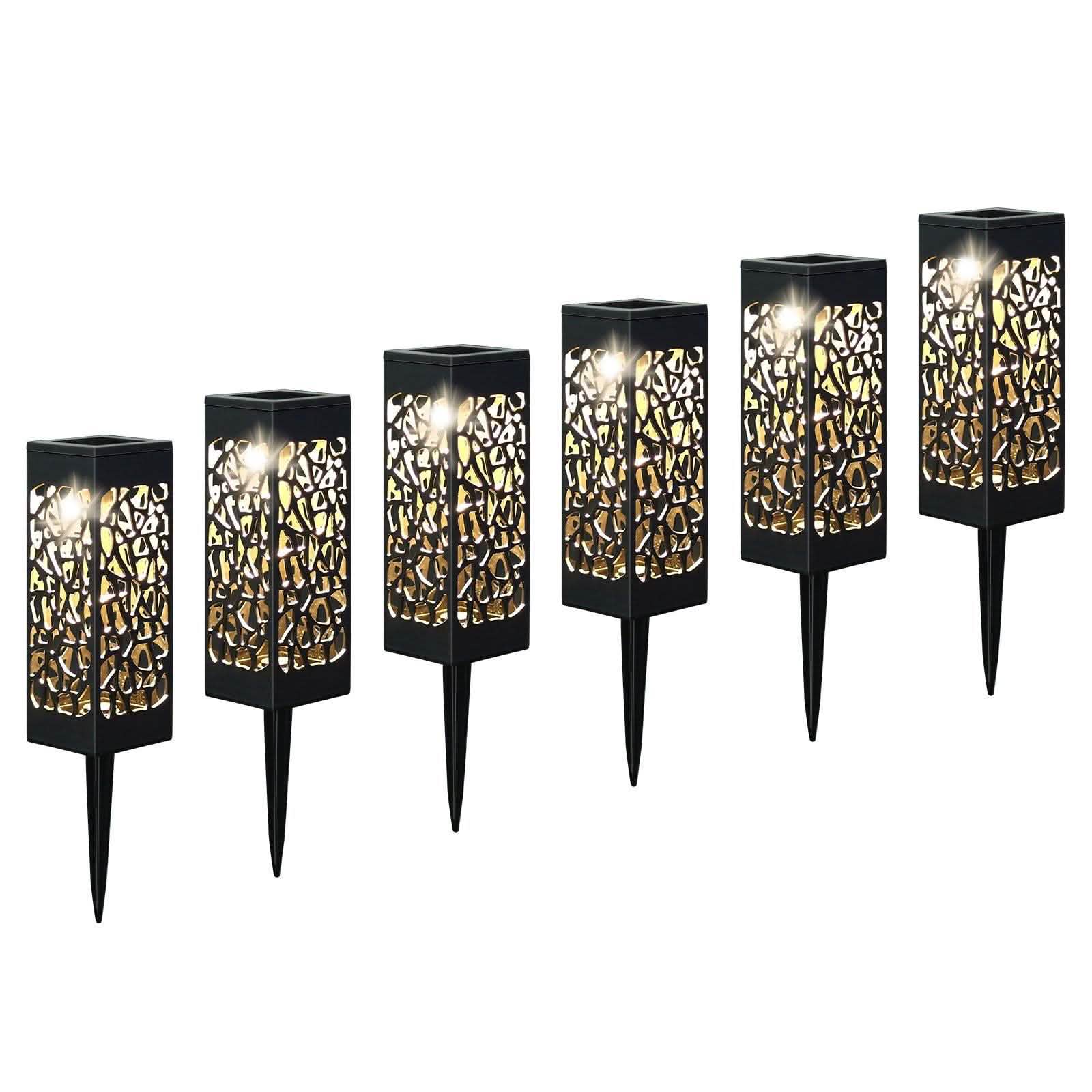 6-Pack: Outdoor Solar Light Powered Garden Pathway Lights Waterproof Hollow with Ground Spike DailySale