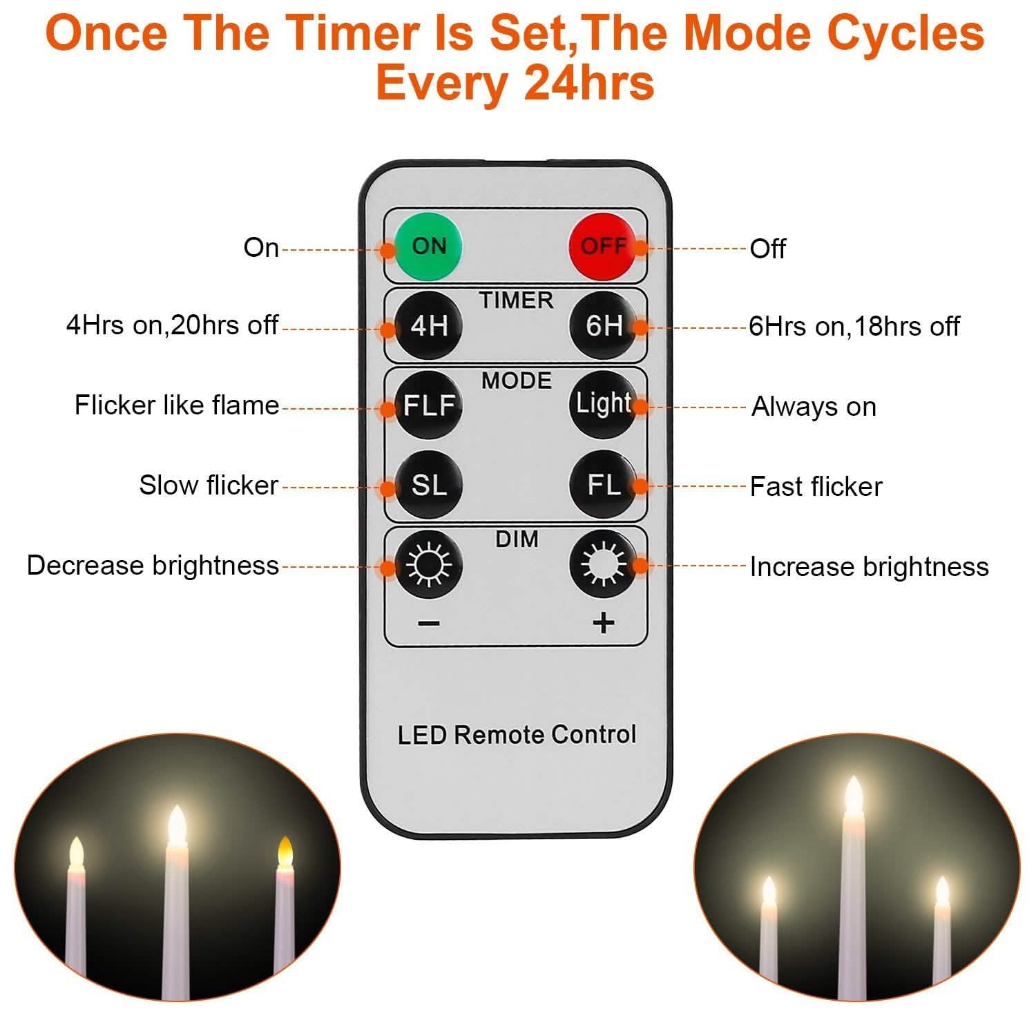 6-Packs: Flameless Taper Candles with 4 Light Modes and Remote Control DailySale