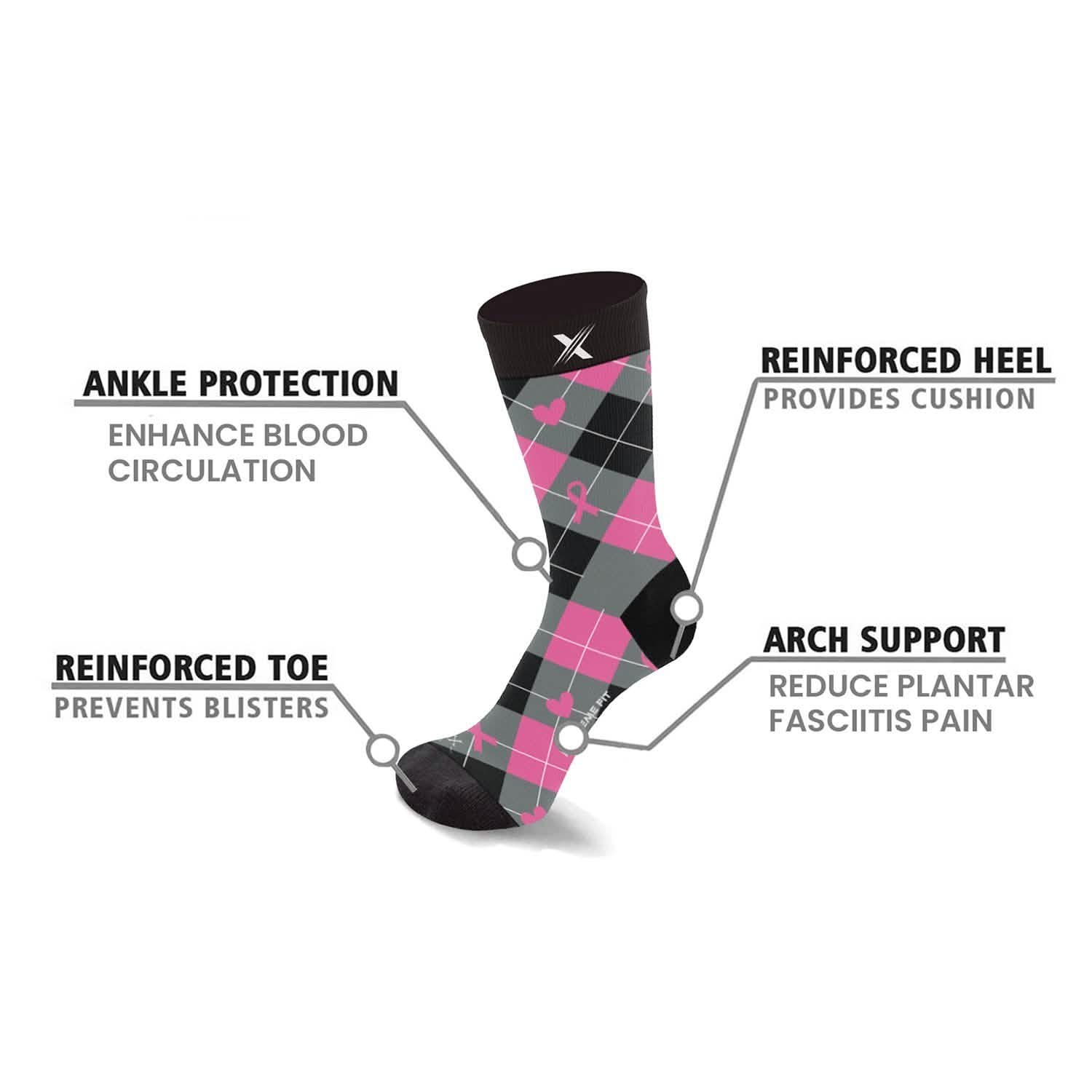 6-Pairs: Breast Cancer Awareness Crew Length Everyday Wear Compression Socks DailySale