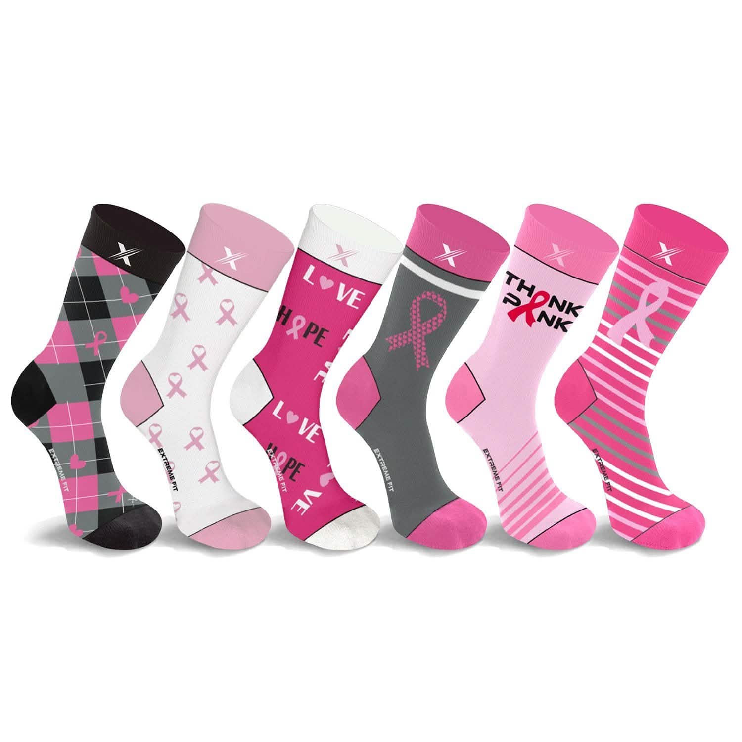 6-Pairs: Breast Cancer Awareness Crew Length Everyday Wear Compression Socks DailySale