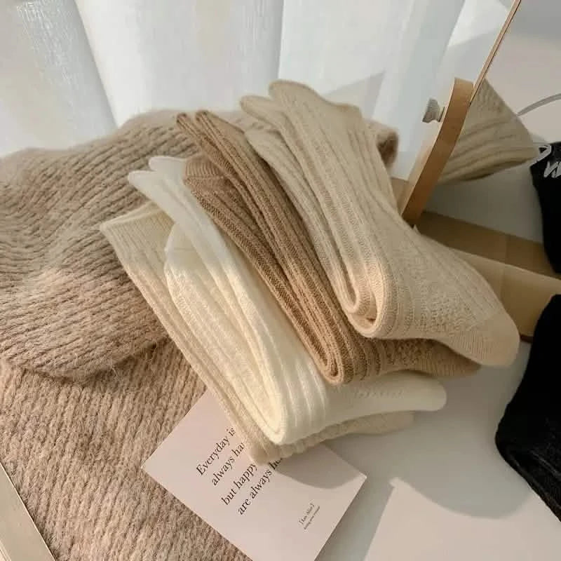 6-Pairs: Thick & Warm Cream Color Sock DailySale