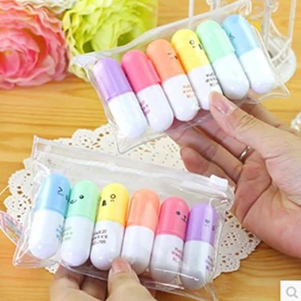 6-Piece: Cute Pill Shape Mini Highlighter Marker DailySale