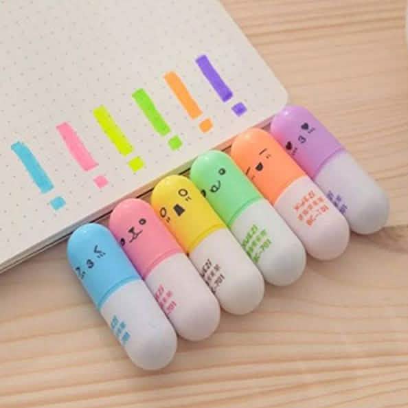 6-Piece: Cute Pill Shape Mini Highlighter Marker DailySale