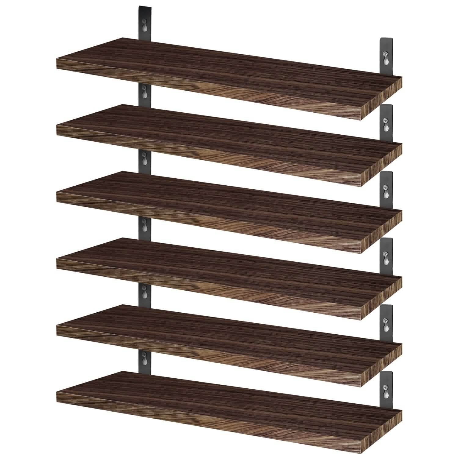 6-Piece Set: Wall Mounted Shelve Wood Storage Metal Bracket Display DailySale