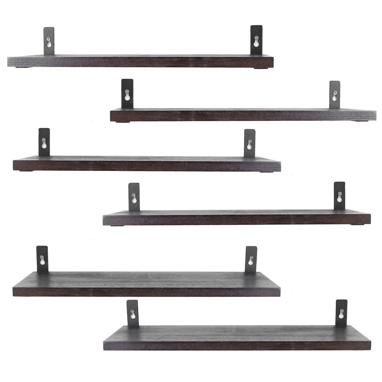 6-Piece Set: Wall Mounted Shelve Wood Storage Metal Bracket Display DailySale
