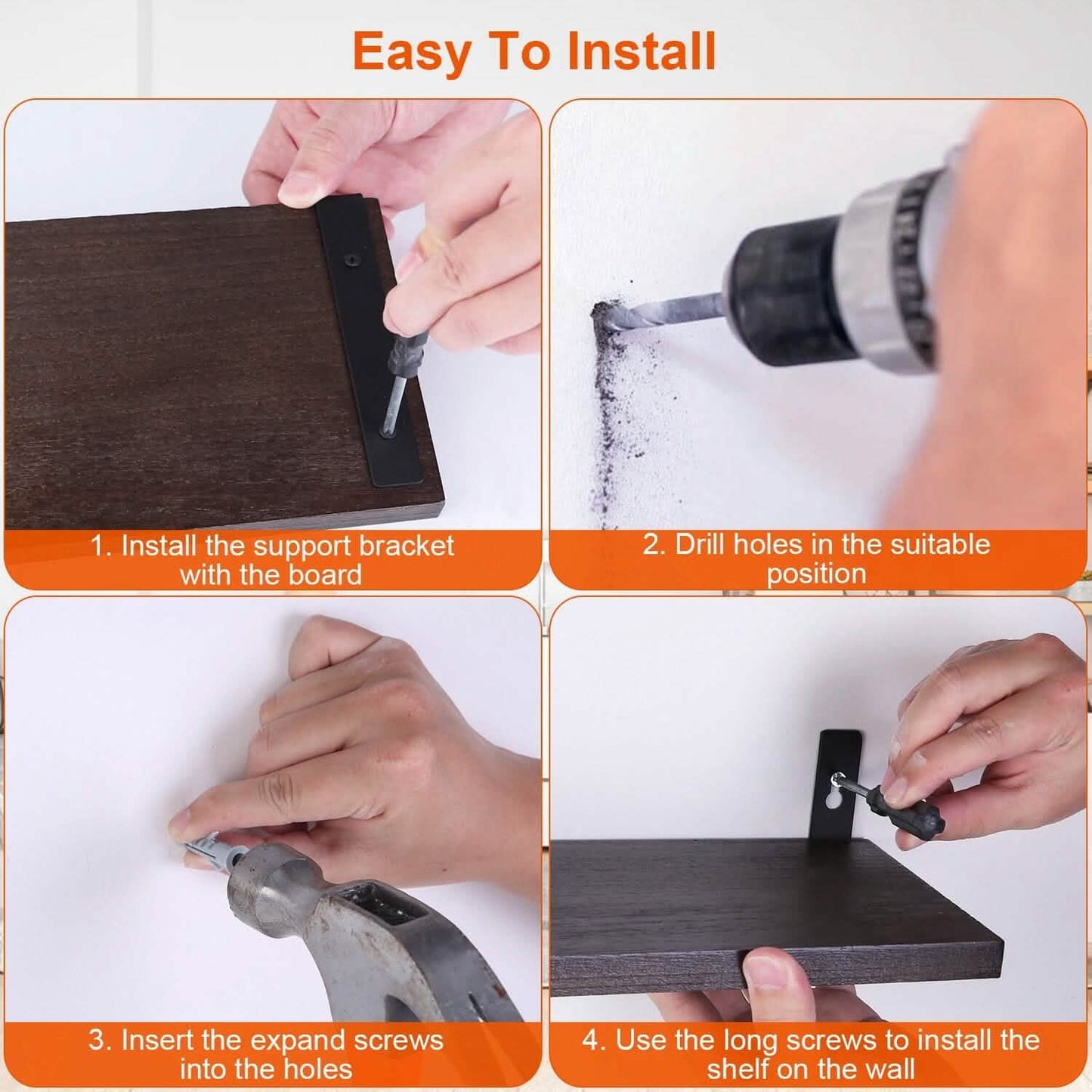 6-Piece Set: Wall Mounted Shelve Wood Storage Metal Bracket Display DailySale
