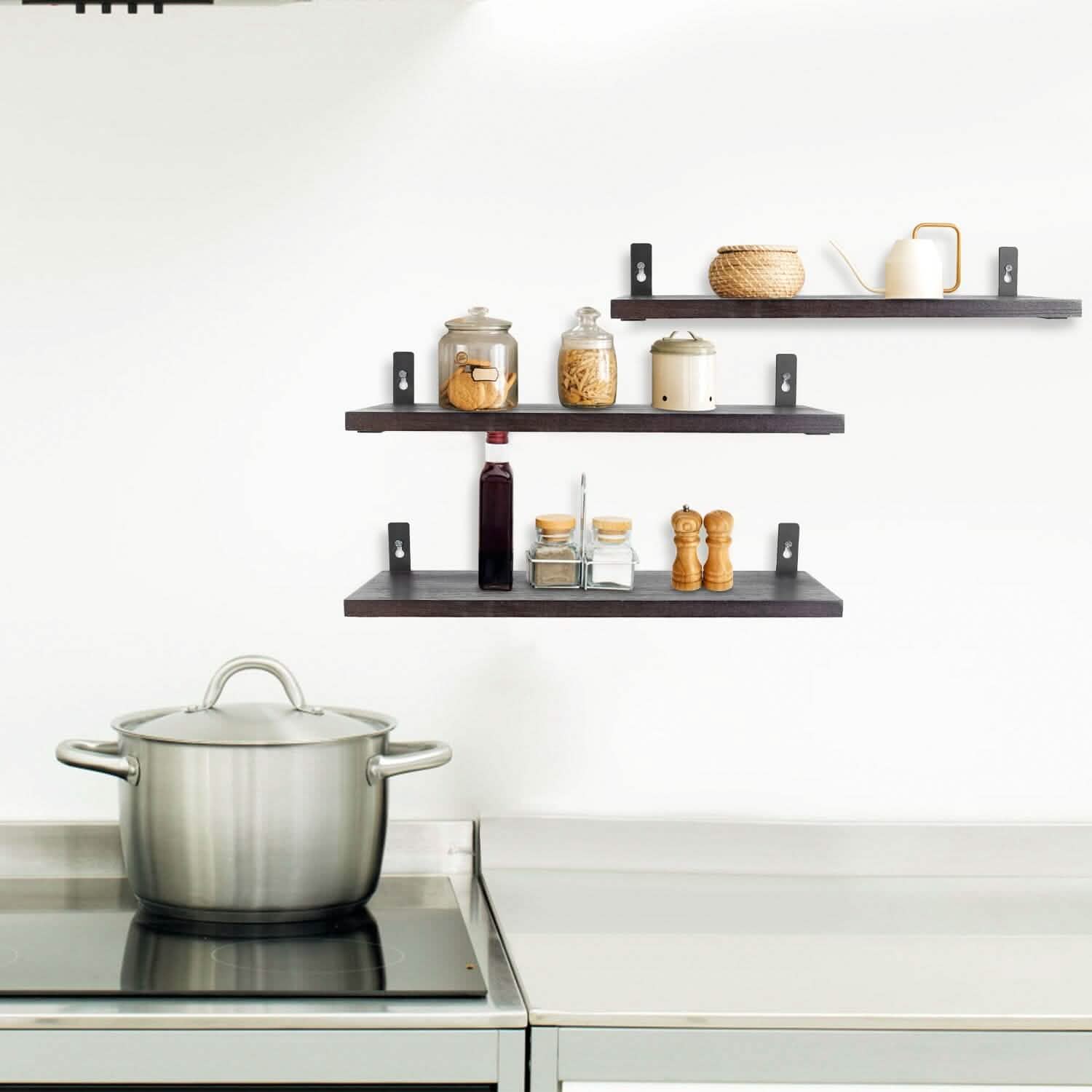 6-Piece Set: Wall Mounted Shelve Wood Storage Metal Bracket Display DailySale