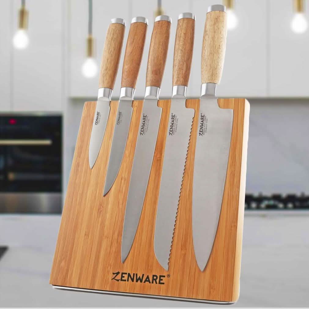 6-Piece: Zenware German Stainless Steel Kitchen Knives Set with Bamboo Magnetic Block DailySale