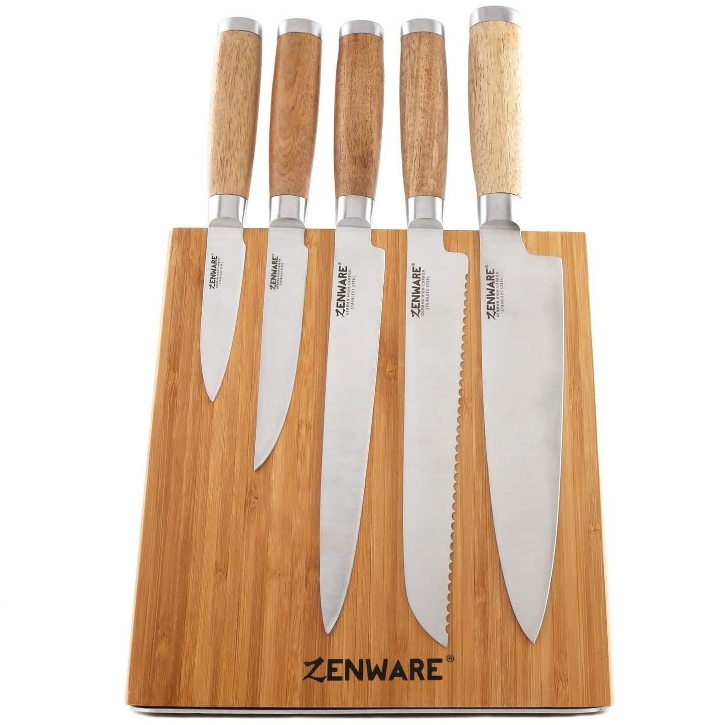 6-Piece: Zenware German Stainless Steel Kitchen Knives Set with Bamboo Magnetic Block DailySale