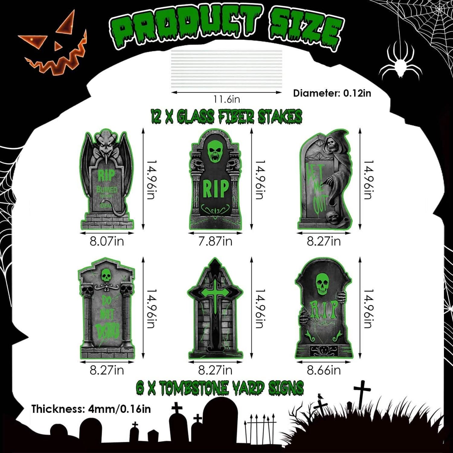 6-Pieces: Glow in the Dark Halloween Yard Sign Decorations with 12 Stakes DailySale
