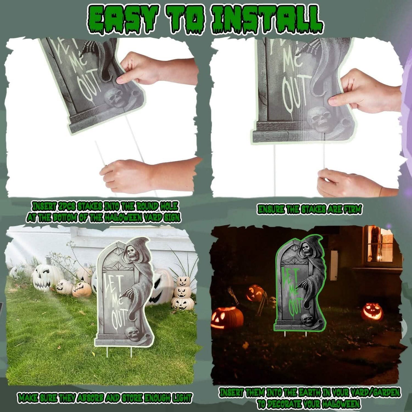 6-Pieces: Glow in the Dark Halloween Yard Sign Decorations with 12 Stakes DailySale