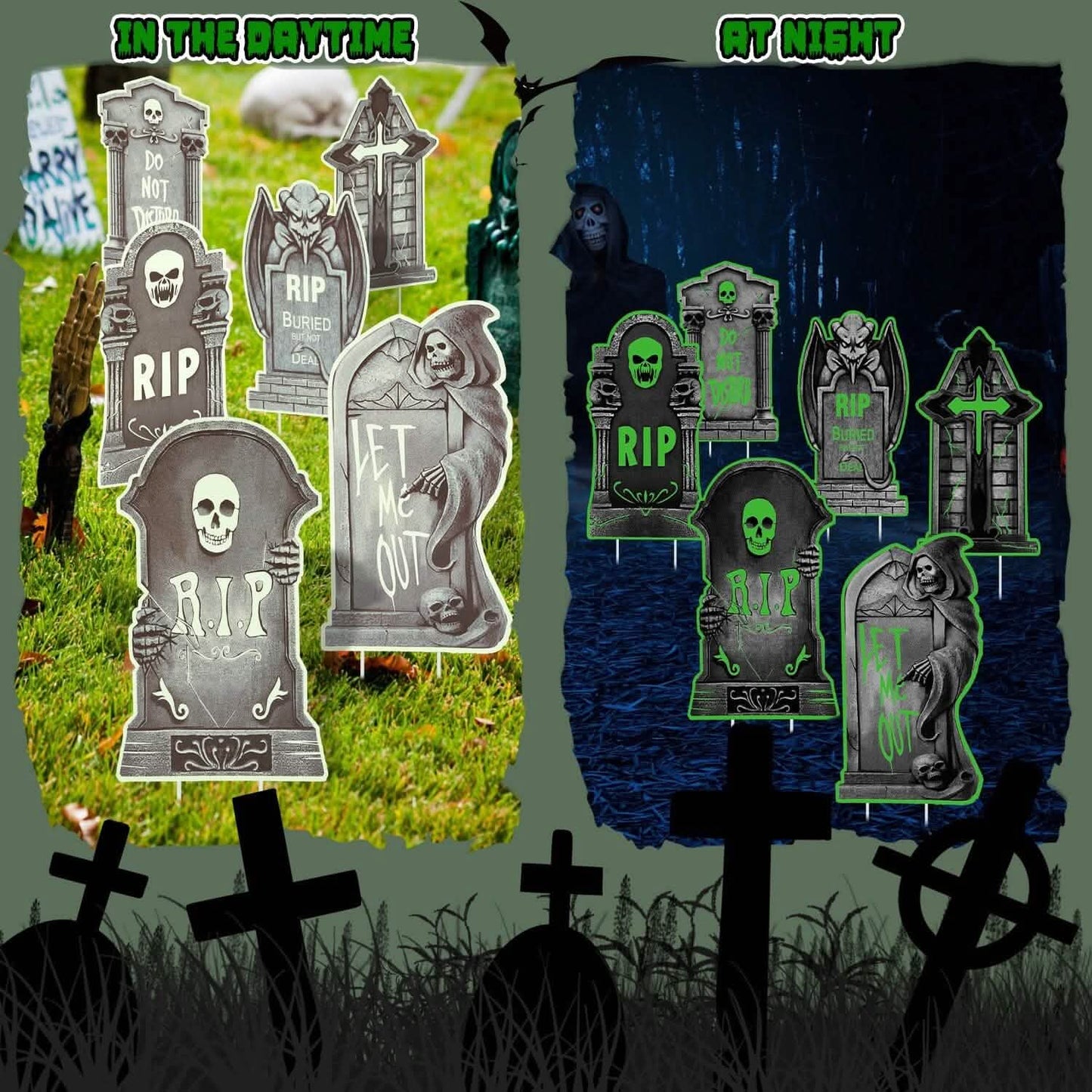 6-Pieces: Glow in the Dark Halloween Yard Sign Decorations with 12 Stakes DailySale