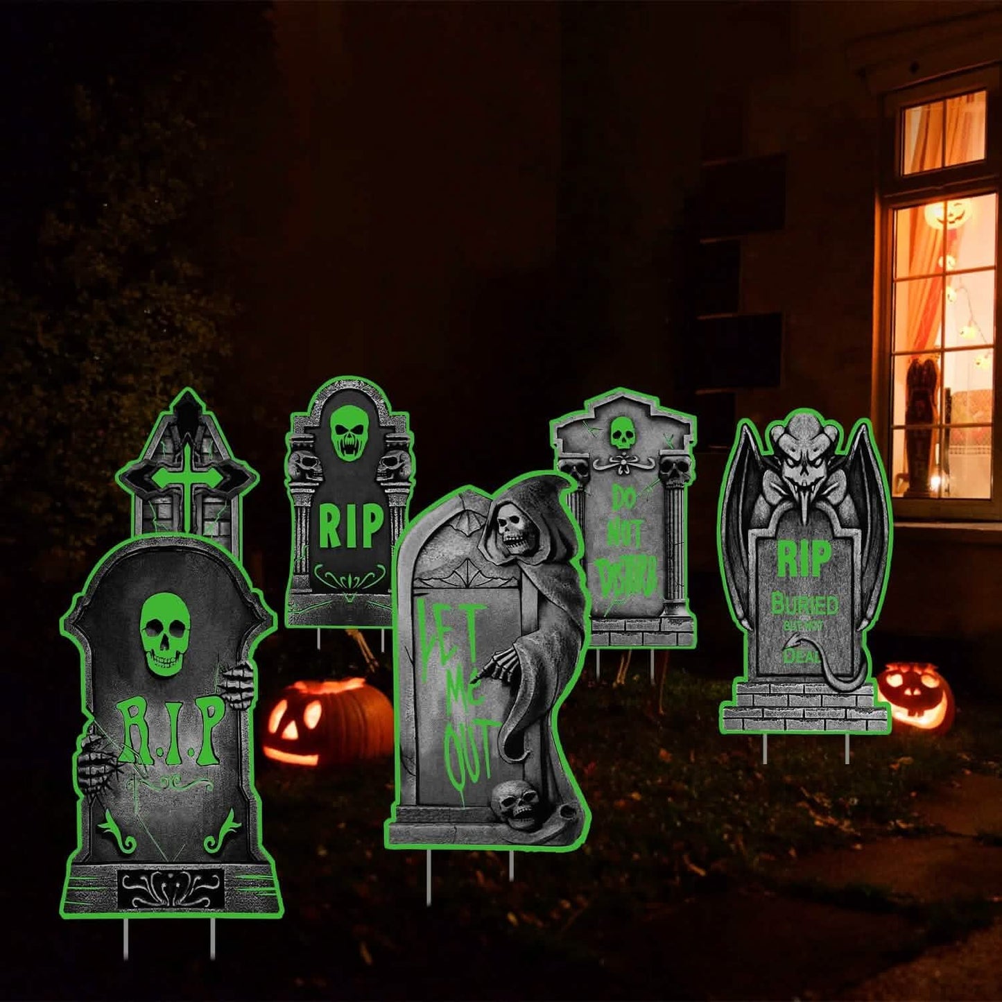 6-Pieces: Glow in the Dark Halloween Yard Sign Decorations with 12 Stakes DailySale