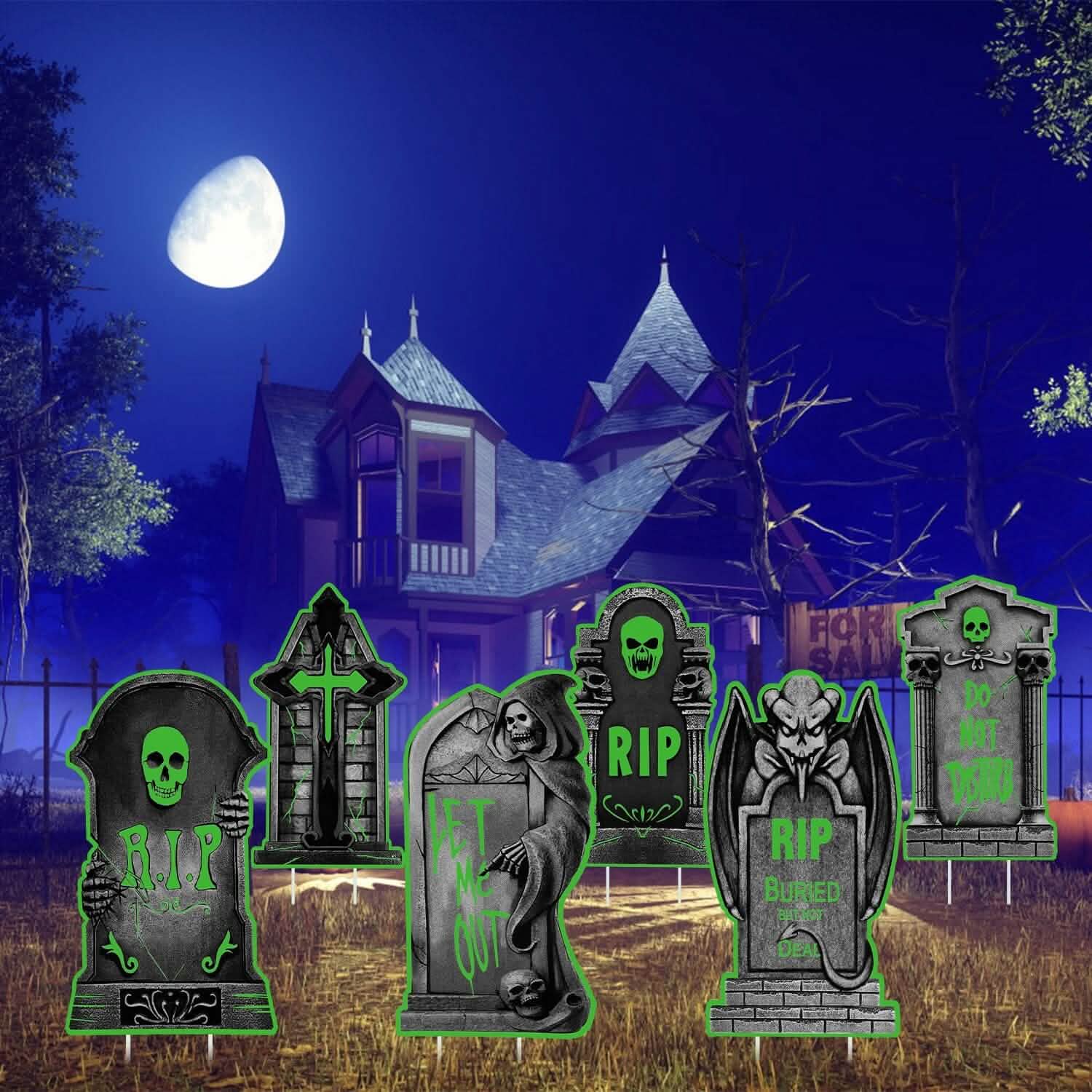 6-Pieces: Glow in the Dark Halloween Yard Sign Decorations with 12 Stakes DailySale