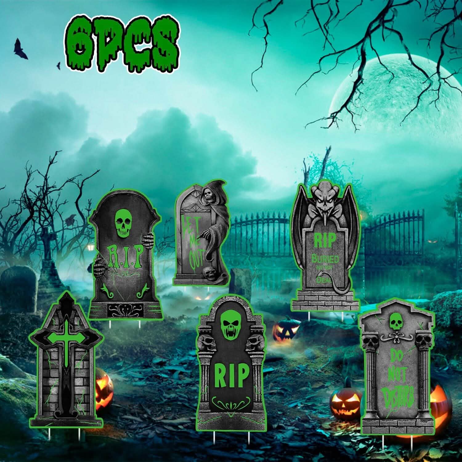 6-Pieces: Glow in the Dark Halloween Yard Sign Decorations with 12 Stakes DailySale