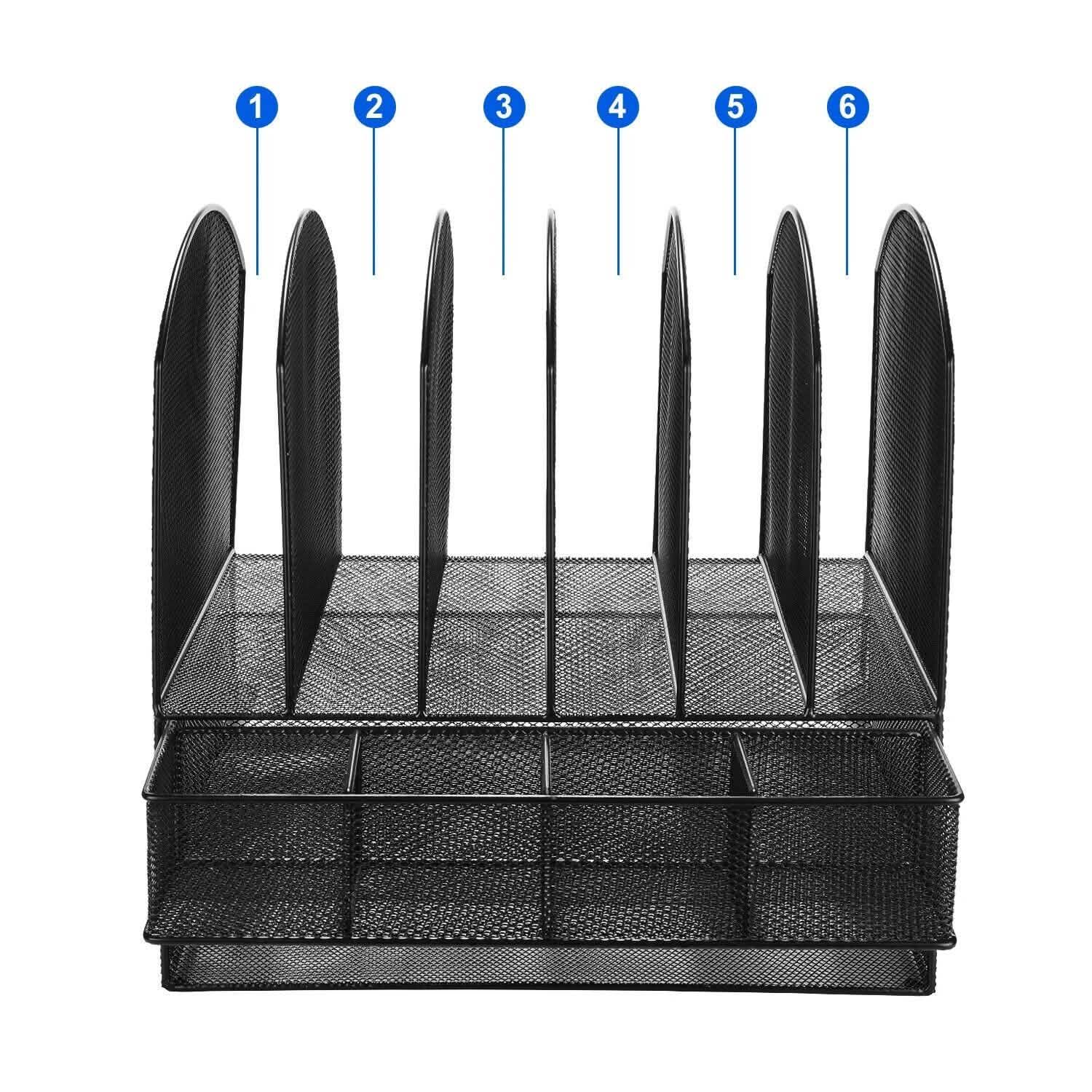 6 Trays 2 Tier Mesh Desk File Sorter Organizer Office Document Holder with Drawer DailySale