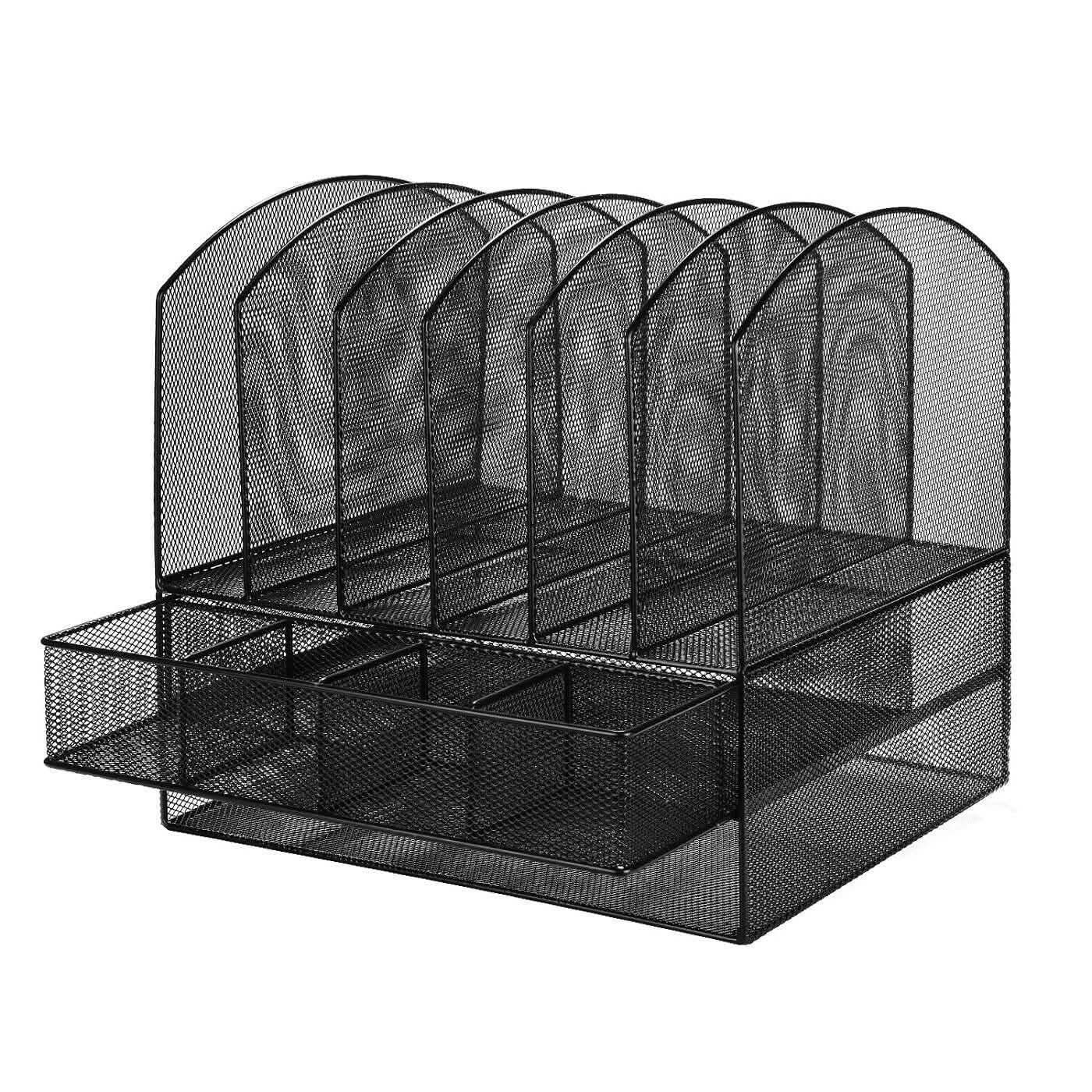 6 Trays 2 Tier Mesh Desk File Sorter Organizer Office Document Holder with Drawer DailySale
