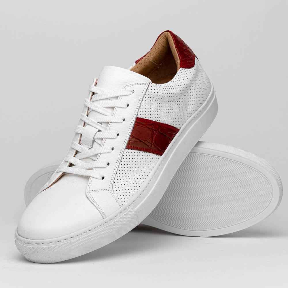 61-101-RED OLYMPIAS Italian Calfskin and Crocodile Stripe, Red