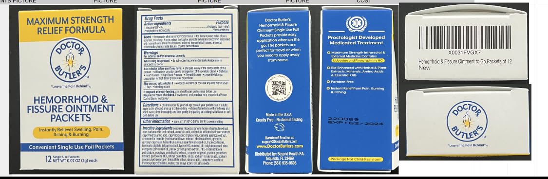 Doctor Butler's Hemorrhoid & Fissure Ointment - Hemorrhoid Cream with Lidocaine and Phenylephrine HCl for Fast-Acting Relief of Pain, Swelling, Discomfort, and Itching (1 oz) Fashionbuy
