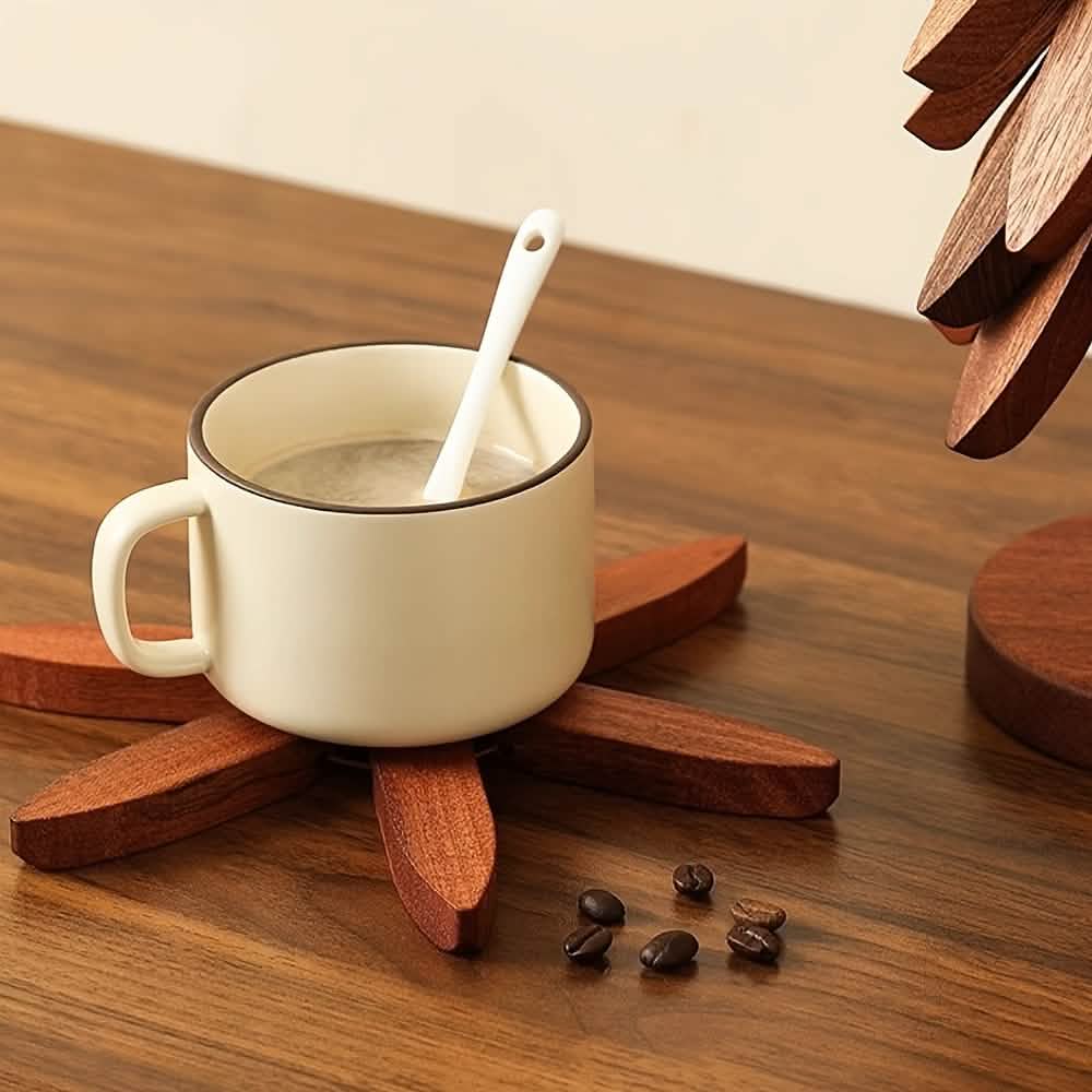 Solid Wood Heat-Resistant Table Mats – Tree-Shaped Coasters Set DailySale