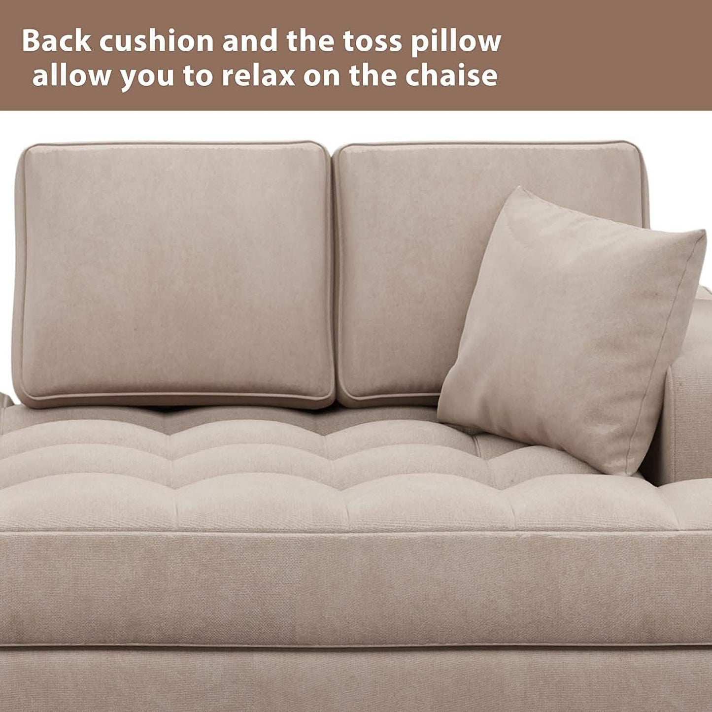 64" Deep Tufted Upholstered Textured Fabric Chaise Lounge Toss Pillow Included DailySale