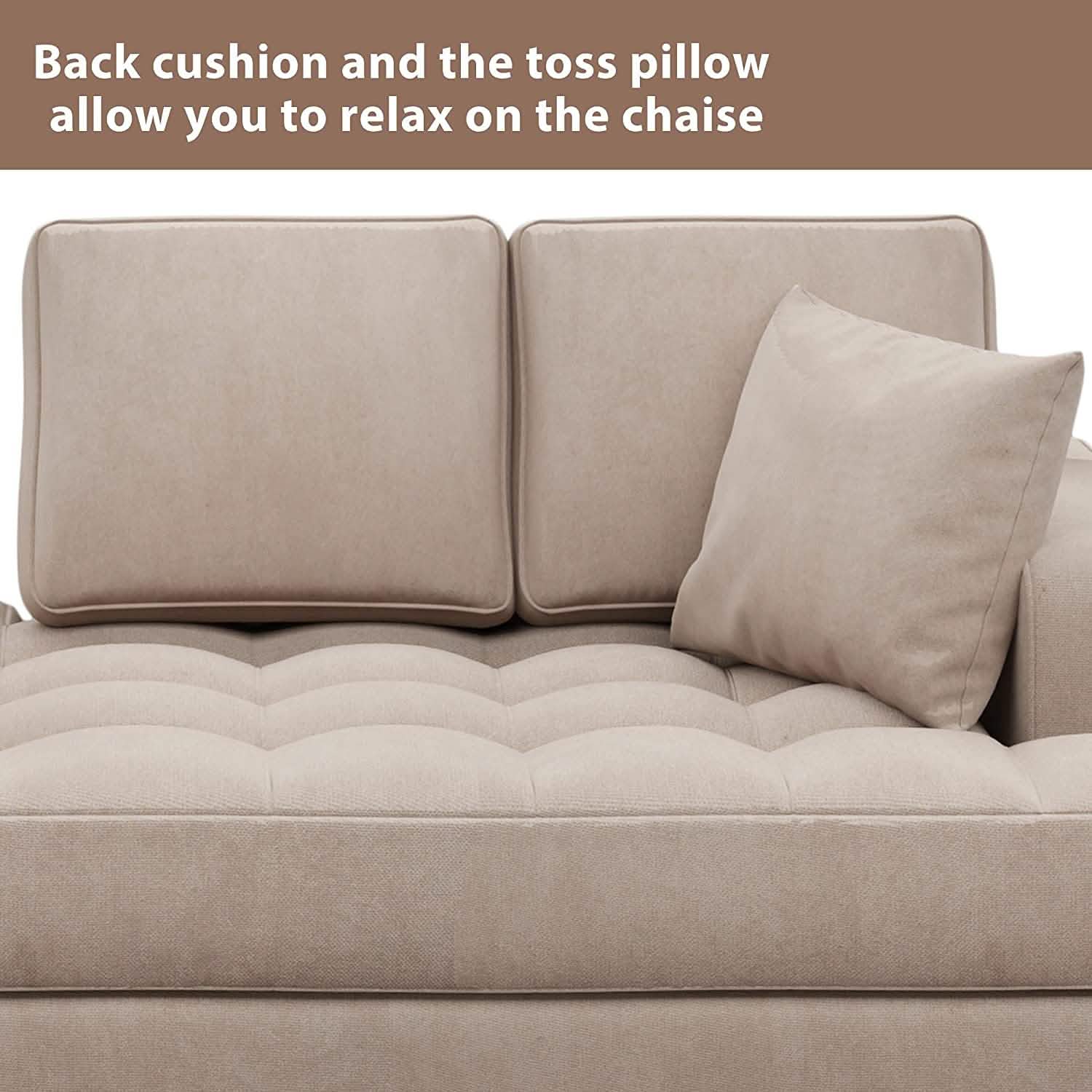 64" Deep Tufted Upholstered Textured Fabric Chaise Lounge Toss Pillow Included DailySale