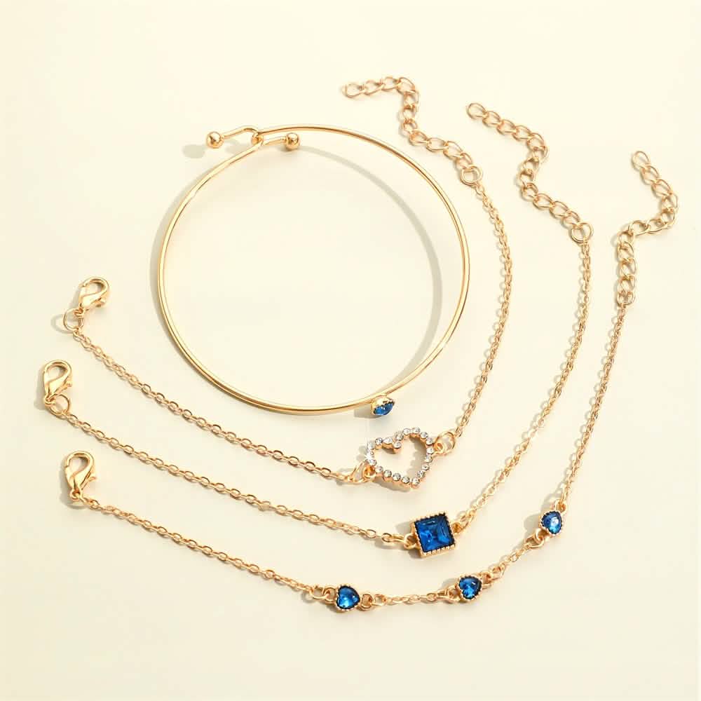 4pcs Rhinestone Alloy Bracelet Set – Minimalist Heart & Square Design DailySale