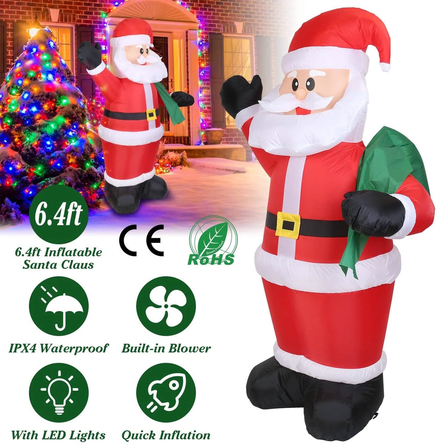 6.4ft Inflatable Christmas Giant Santa Claus DailySale