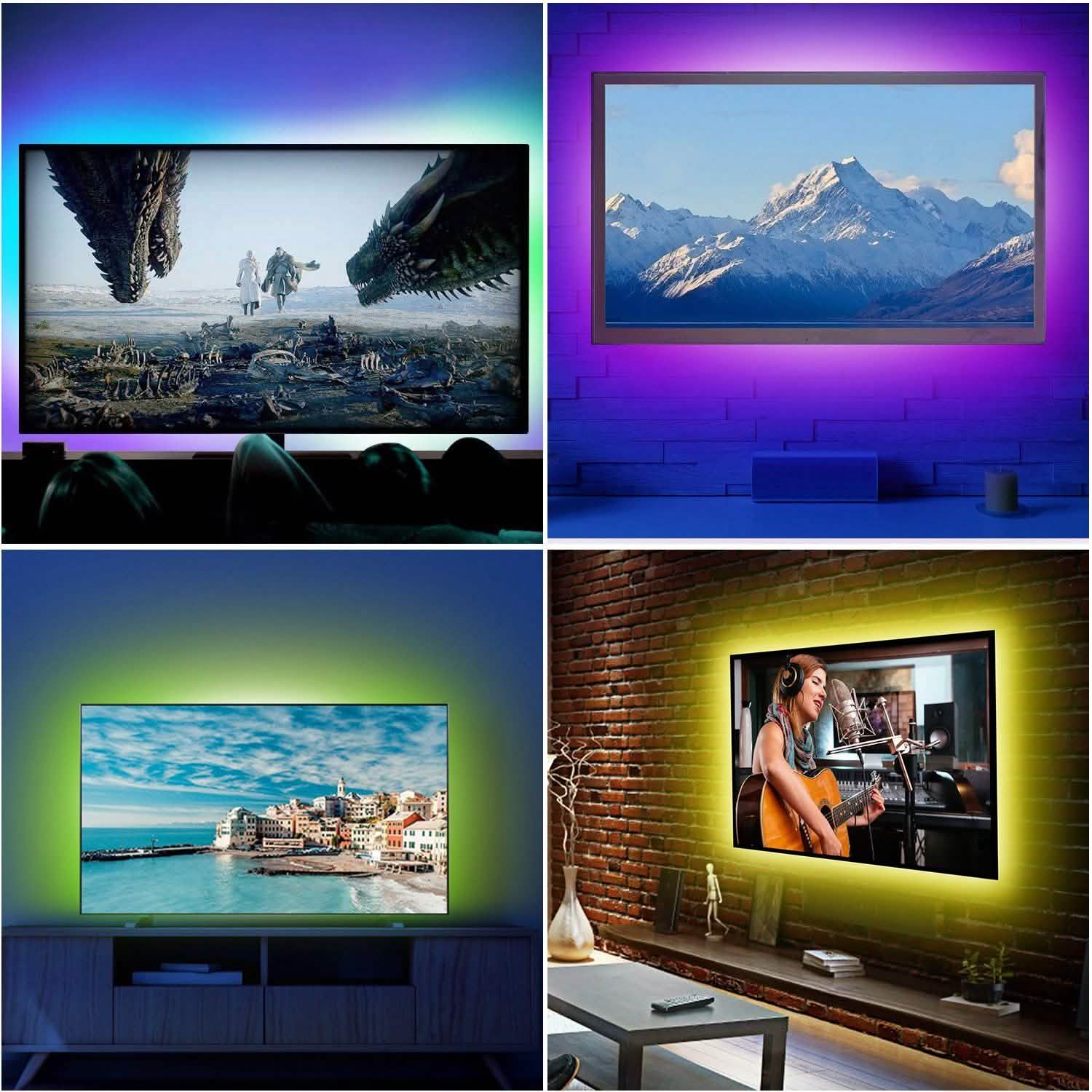 6.56ft TV LED Backlight RGB Strip Light USB Monitor Lighting DailySale