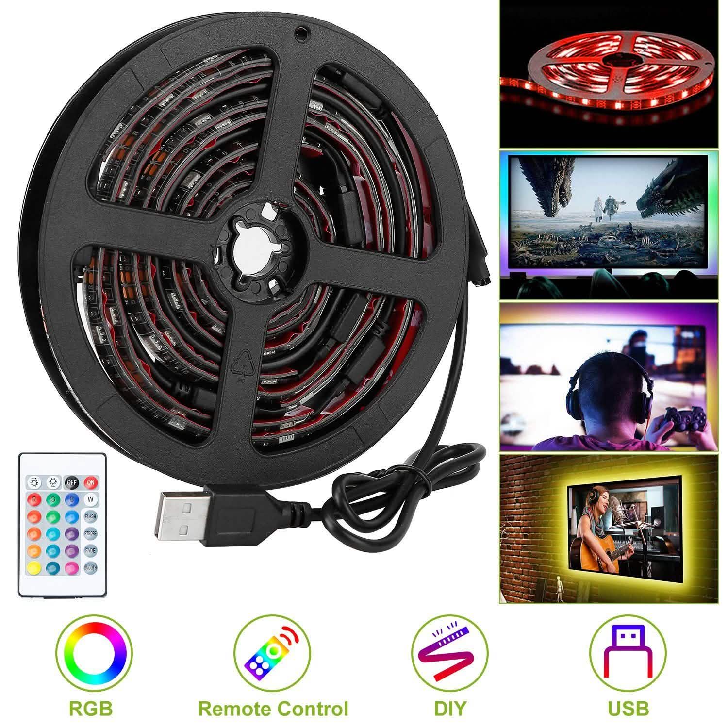 6.56ft TV LED Backlight RGB Strip Light USB Monitor Lighting DailySale
