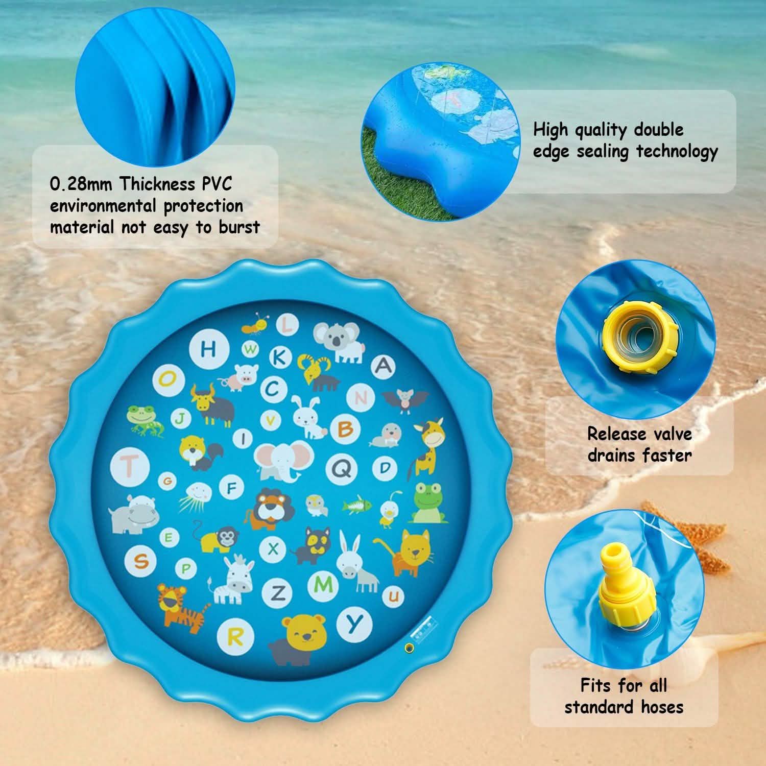 68" Inflatable Blow Up Pool Sprinkler Splash Pad For Kids DailySale