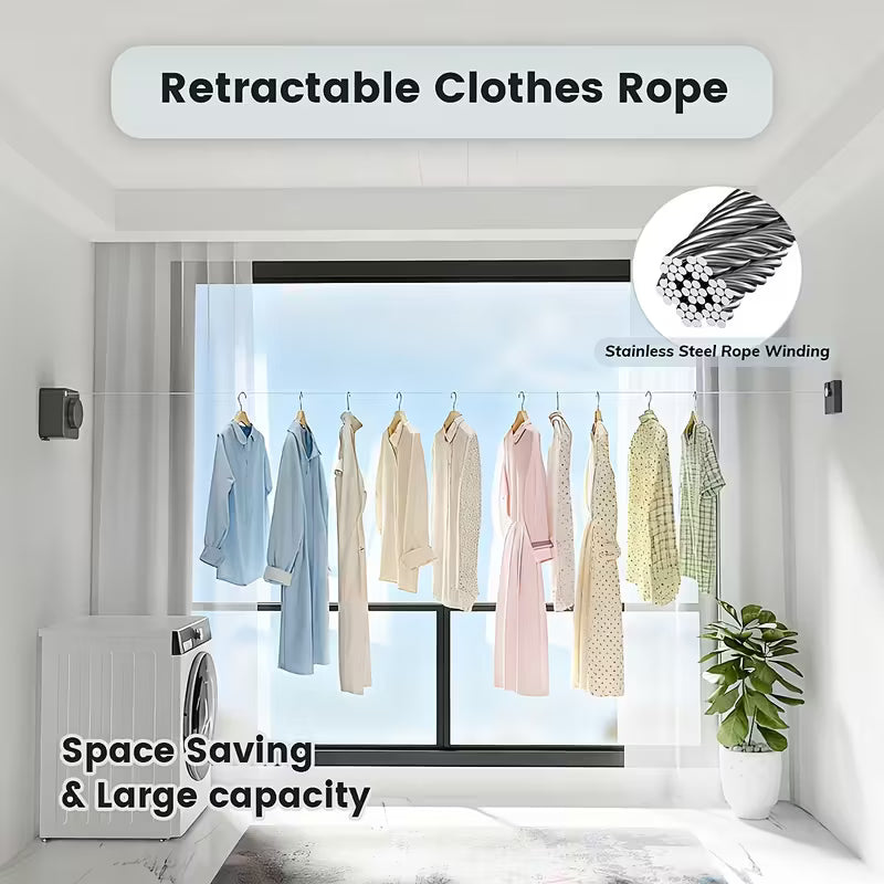 Retractable Clothesline – Heavy-Duty Wall-Mount Laundry Rack DailySale