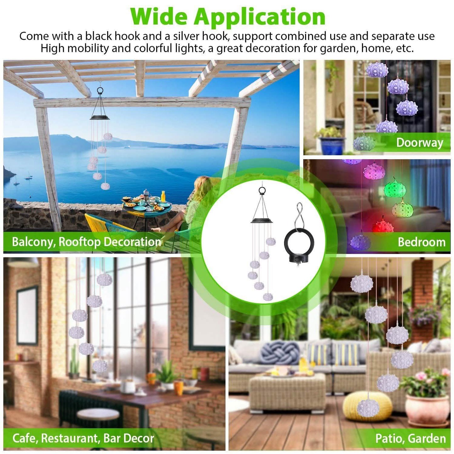 7 Color Changing Solar Wind Chime Lights Sea Urchins Decorative Lamp DailySale
