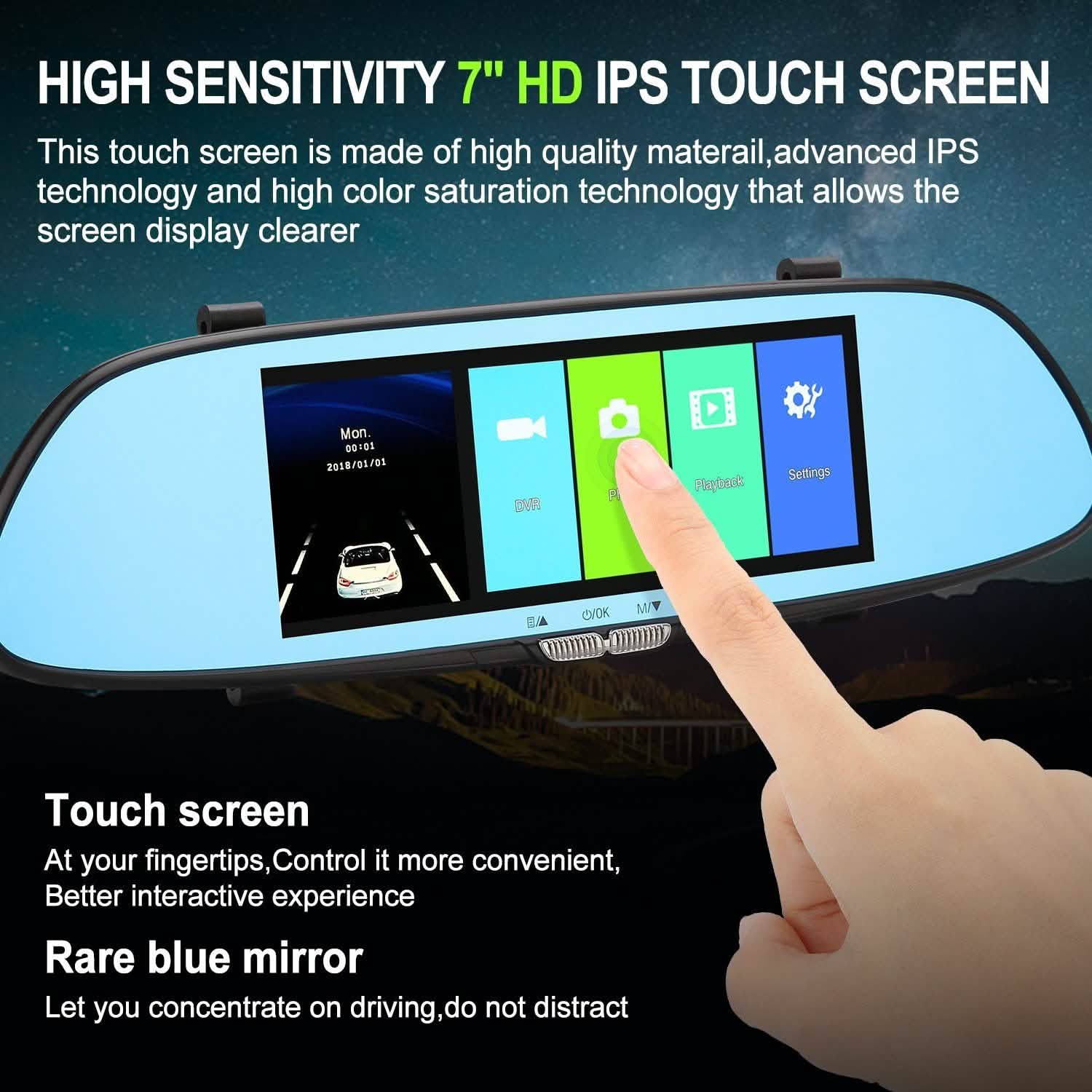 7'' HD 1080P Car DVR Dual Lens Camera Vehicle Rearview Mirror Dash Cam Recorder DailySale