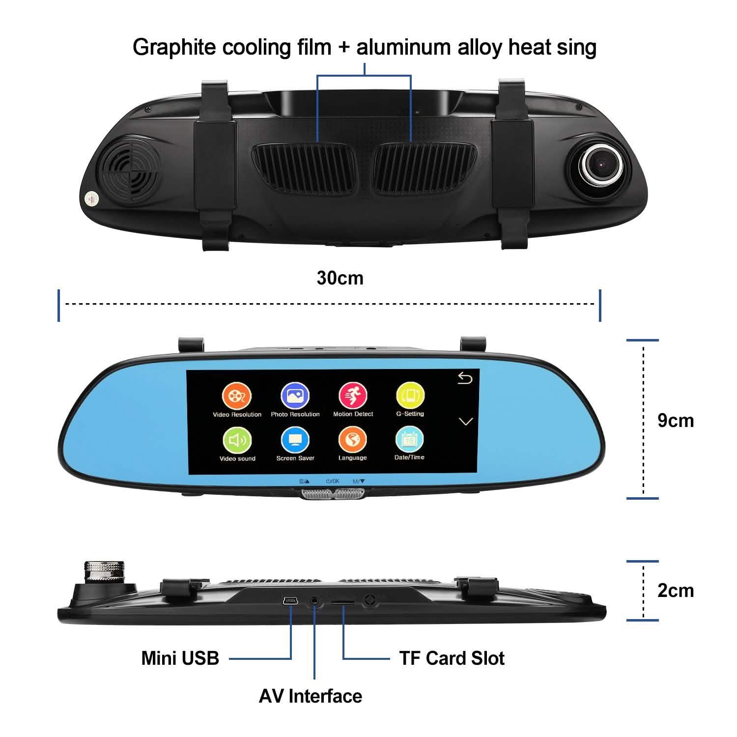 7'' HD 1080P Car DVR Dual Lens Camera Vehicle Rearview Mirror Dash Cam Recorder DailySale