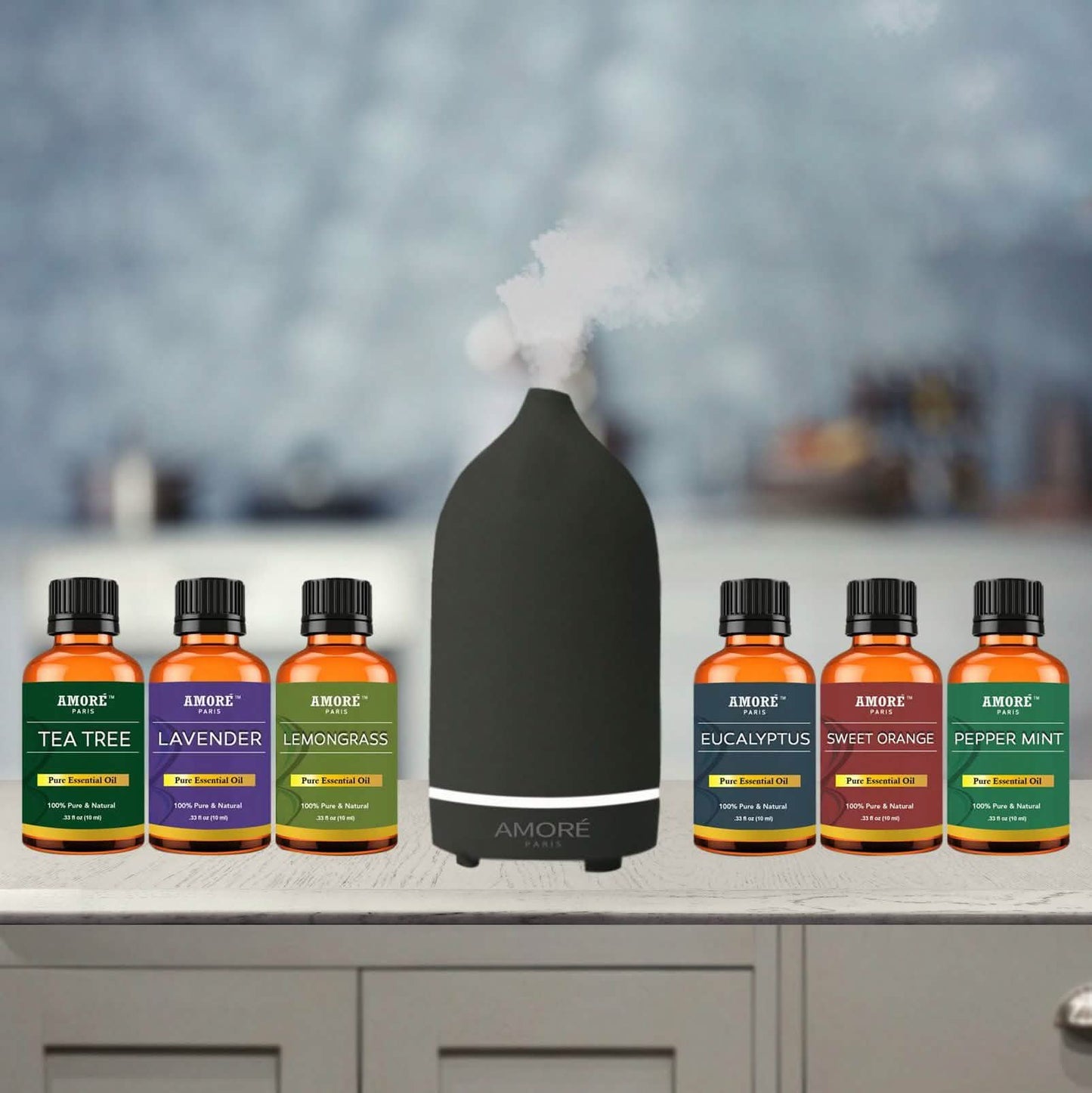 7-Piece: Ceramic Ultrasonic Aromatherapy Essential Oil Diffuser With Essential Oils DailySale