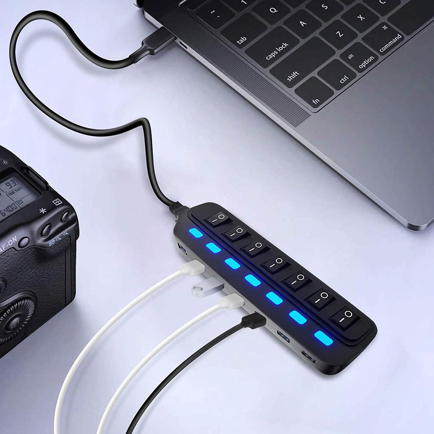 7 Port USB Data Hub 3.0 with Individual On/Off Switches and Lights DailySale