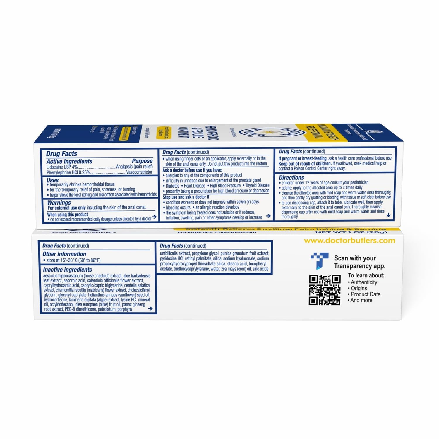Doctor Butler's Hemorrhoid & Fissure Ointment - Hemorrhoid Cream with Lidocaine and Phenylephrine HCl for Fast-Acting Relief of Pain, Swelling, Discomfort, and Itching (1 oz) Fashionbuy